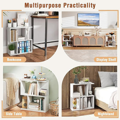 Tangkula 3 Tier Geometric Bookshelf, S Shaped Open Bookcase with Storage, Home Office Decor, Freestanding Wood Display Shelf for Living Room Study, Small Bookshelf for Small Spaces (2, White)