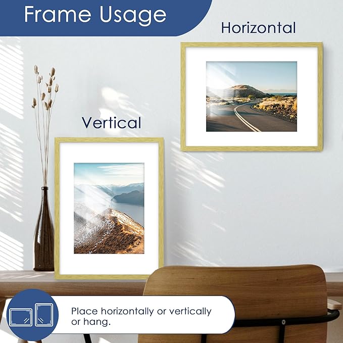 PEALSN 12x16 Picture Frame Set of 6, Display Pictures 8.5x11 with Mat or 12 x 16 without Mat for Wall Mounting Display, Photo Frames Collage for Wall Decor, Gold