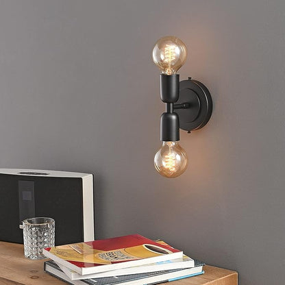 BRIGHTTIA Luna Duo 2 Light Wall Sconce - Mid Century Modern Fixture for Wall & Ceiling - Minimalist Edison Lamp for Hallway and Bathroom Vanity - Matte Black (BW0026-2B)