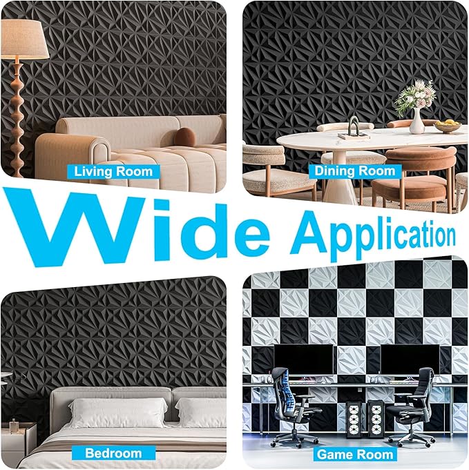 Art3d 33-Pack 3D Wall Panel for Interior Wall Décor, Diamond Textured PVC Accent Wall Paneling for Living Room Bedroom Office TV Wall Background, 11.8"x11.8" Cover 32.Sq.Ft., Black