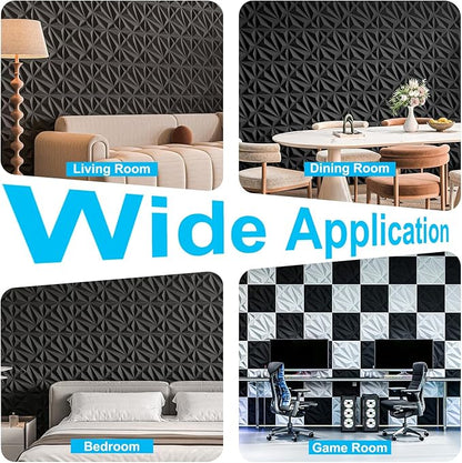 Art3d 33-Pack 3D Wall Panel for Interior Wall Décor, Diamond Textured PVC Accent Wall Paneling for Living Room Bedroom Office TV Wall Background, 11.8"x11.8" Cover 32.Sq.Ft., Black