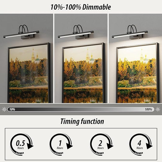 URSOLA 16” Picture Lights for Wall, 5200mAh Rechargeable Battery, Black Coldless Picture Light with Remote. 3CCT, Timer, Dimmer.