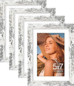 Vittanly 5x7 Picture Frame Set of 4, Display Pictures 4x6 with Mat or 5x7 without Mat, Engineered Wood with Shatter Resistant Plexiglass, Small Photo Frames for Wall or Tabletop, Distressed White