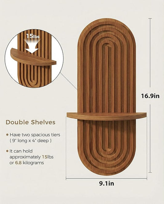 Bamworld Boho Wall Decor Brown Plant Wall Shelf, Mid Century Modern Decor Hanging Plant Shelf, 1-Tier Bamboo Floating Shelves for Home Bathroom Bedroom Living Room Holding Planter Decoration Brown