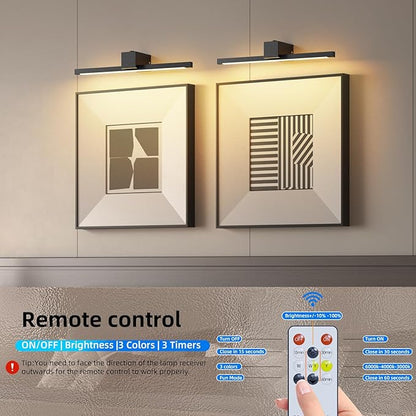 Picture Lights for Wall,Battery Operated Art Light,16in Gallery Light for Paintings,3CCT Dimmable,Metal Finish Recharging Battery Wall Light with Remote for Living Room Gallery(Black)
