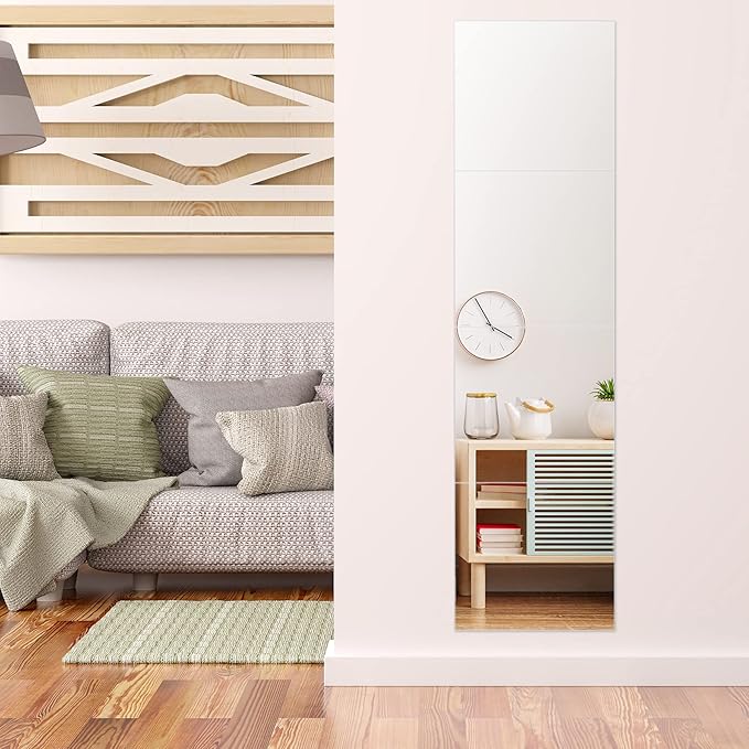 F2C Frameless Full Length Real Glass Flat Wall Mirror Tiles, 14'' x 14'' x 4PCS Set, Square Large Body Wall Mirror for Home, Living Room, Bathroom, Gym, Door