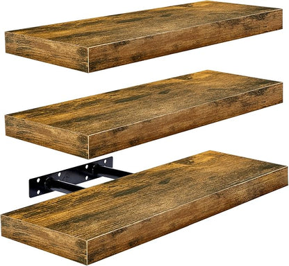 Sorbus Floating Shelves for Wall – 16 Inch Floating Shelf for Kitchen, Bedroom, Living Room, Bathroom, Home & Wall Decor - Mounted Bathroom Shelves with Invisible Brackets (Rustic Brown, 3 Pack)