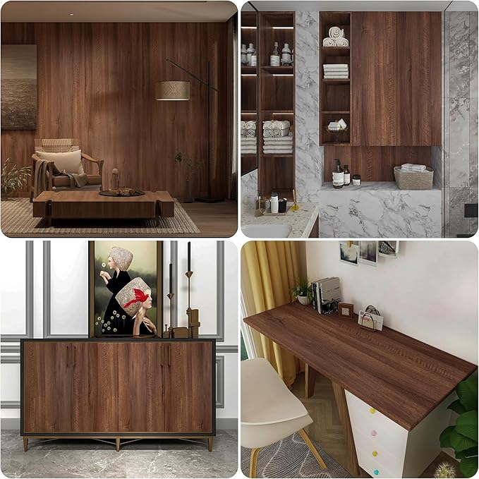 Walnut Wood Contact Paper 24x354 inch Wood Peel and Stick Wallpaper Removable Self-Adhesive Decorative Wallpaper Waterproof Thickened Wooden Texture Vinyl Wrap for Furniture Covering