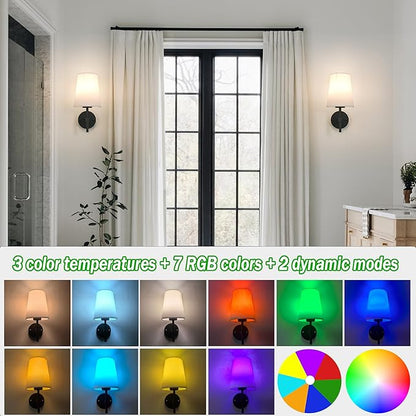 Wireless Sconces Set of 2, Battery Wall Sconce Including 10000mAh Large Capacity Dimmable Magnetic Battery Operated Light Bulbs, Easy to Installed in Any Area Without Hiring Electrician.