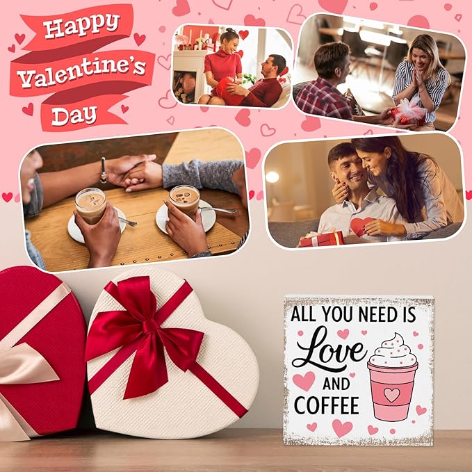 Valentines Coffee Desk Decor, Valentine's Day Gifts for Coffee Lover Bar Station, Valentine Home Office Table Sign for Kitchen Shelf Tiered Tray, Cafe Tabletop Decoration to Couples, You Need Is Love