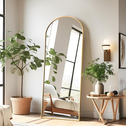 NicBex 56"x19" Arched Full Length Mirror with Stand, Aluminum Alloy Frame Arch-Top Full Body Mirror - Free Standing, Leaning Against Wall or Wall-Mounted, Gold