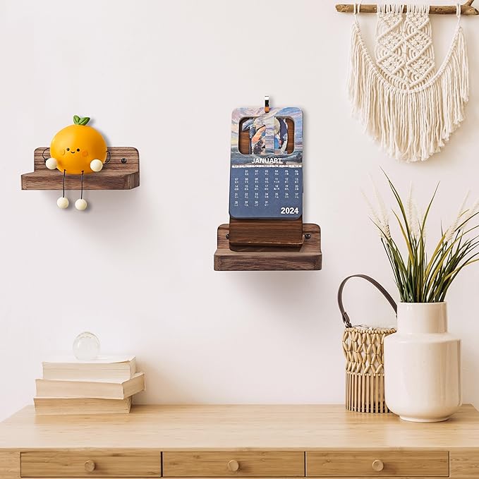 Small Floating Shelf, 4x4 Inch Display Ledges for Wall,Mini Shelves,Rustic Wood Shelf for Bedroom Living Room Bathroom Kitchen (8, Carbonized Black)