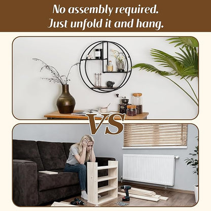 Industrial Style Round Wall Shelves - 3 Tier Metal Hanging Circle Floating Shelves for Bathroom Living Room Wall Decor, 21 Inch