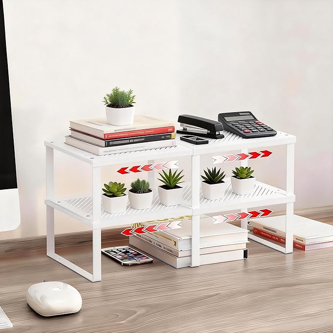 2 Pack Expandable Cabinet Shelves Organizer Width 11'' Stackable Kitchen Counter Storage Shelves,Adjustable Width Pantry Shelf Spice Rack