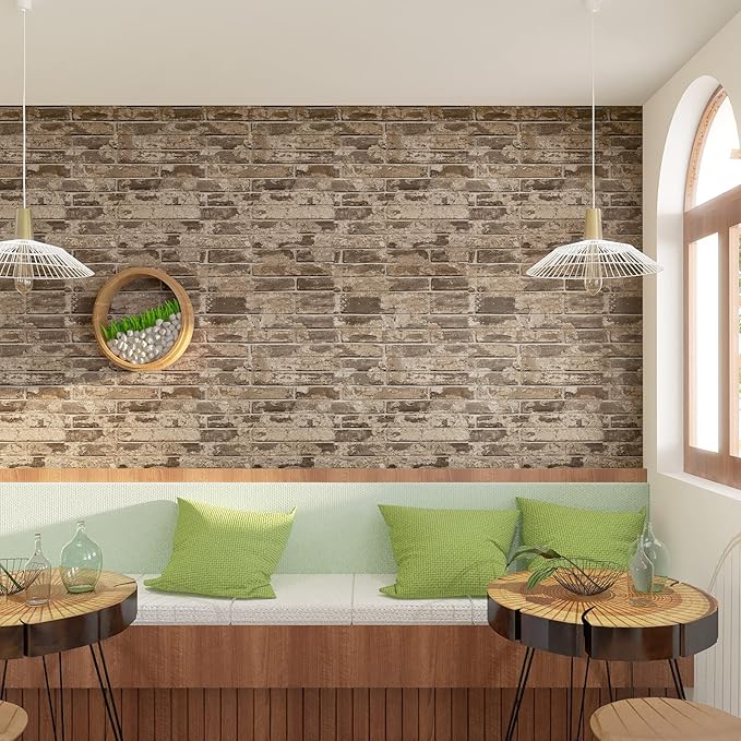 VEELIKE 15.7''x354'' Brick Wallpaper Peel and Stick for Bedroom 3D Textured Vintage Red Faux Brick Wallpaper Self Adhesive Waterproof Removable Stone Brick Wall Paper for Kitchen Backsplash Backdrop