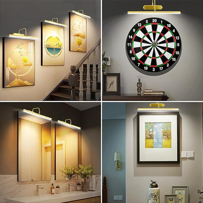 Picture Light,Wireless Art Lights for Paintings,15.9" Battery Operated Wall Lights,Remote Accent Lighting with Timer and Dimmable for Frame,Portrait,Dartboard-Brass
