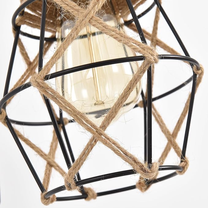 Rustic Wall Sconces Fixtures with Plug in Cord, Set of Two Indoor Vintage Rattan Wall Light Industrial Lamp Fixture Farmhouse Metal Sconces Light for Bedroom Bedside Living Room