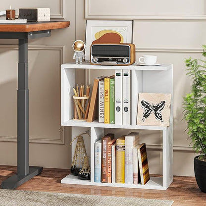 Tangkula 3 Tier Geometric Bookshelf, S Shaped Open Bookcase with Storage, Home Office Decor, Freestanding Wood Display Shelf for Living Room Study, Small Bookshelf for Small Spaces (1, White)