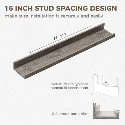Axeman Picture Ledge Shelf | 24 Inch Floating Shelves Set of 2 | Rustic Grey Wall Shelves with Lip | Grey Picture Shelf for Wall with Ledge | Photo Ledges 24 Inch