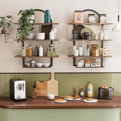 Floating Shelf for Wall- 31.5"x 24" 3+1 Tier Floating Shelves with Basket for Bathroom, Living Room,Bedroom and Kitchen Rustic Brown
