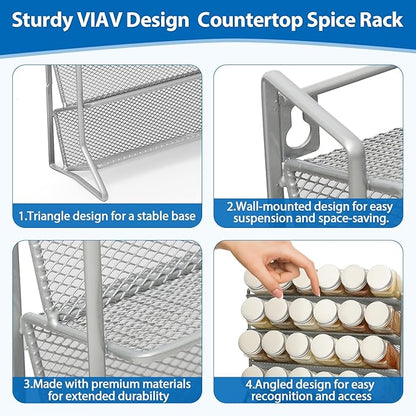 1PCS 4Tier Spice Rack for Counter Free Standing,Spice Rack for Inside Cupboard Hanging Wall Mounted Spice Seasoning Organiser Spice Jars Bottle Organizer for Kitchen Pantry（Silver）