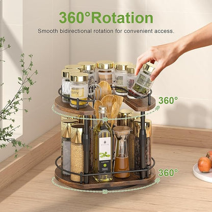 Lazy Susan Spice Rack Organizer For Cabinet With Adjustable Height, 12 inch Rotating Countertop Seasoning Organizer For Tall Bottle, 2-Tier Spining Turntable Spice Holder For Pantry