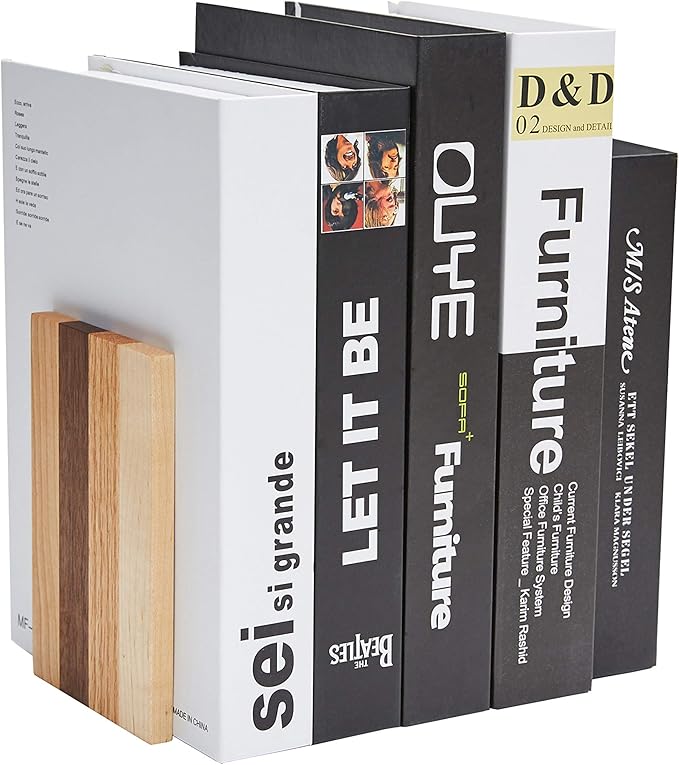 Pandapark Wood Decorative Bookends,Non-Skid Bookend for Shelves,Heavy Duty Bookends,Book Stand for Books/CDs,1 Pair