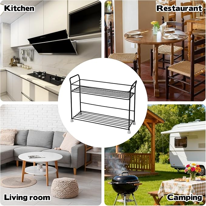 2 Tier Spice Rack Organizer for Countertop Sturdy Metal Standing Spice Storage Shelf Rack Seasoning Organizer Holder for Home Kitchen Cabinet Bathroom Bedroom Pantry Vanity Black