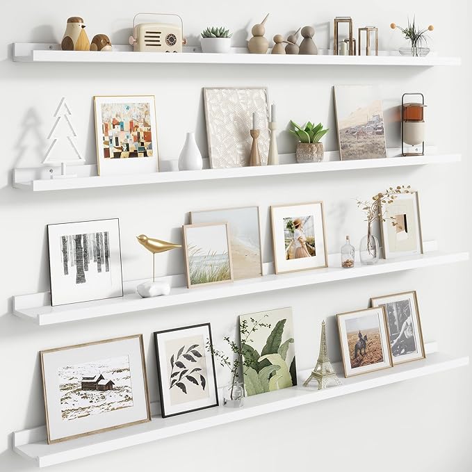 Floating Picture Ledge Shelves Set of 4, 56 Inch Long Large Nursery Book Shelf for Toys Storage Kids Bookshelf Wall Mounted Living Room Bedroom Decor Frames
