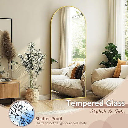 Full Length Mirror, 58" x 18.5" Arched Full Body Mirror Large Standing Floor Mirrors, Mirrors for Bedroom, Bathroom, Living Room Standing or Wall Leaning, Gold