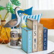 4 Pcs Summer Table Decoration Wooden Book Coastal Beach Decoration Blue and White Summer Tiered Tray Decor Wood Book Signs Farmhouse for Ocean Party Home Shelf Coffee Table
