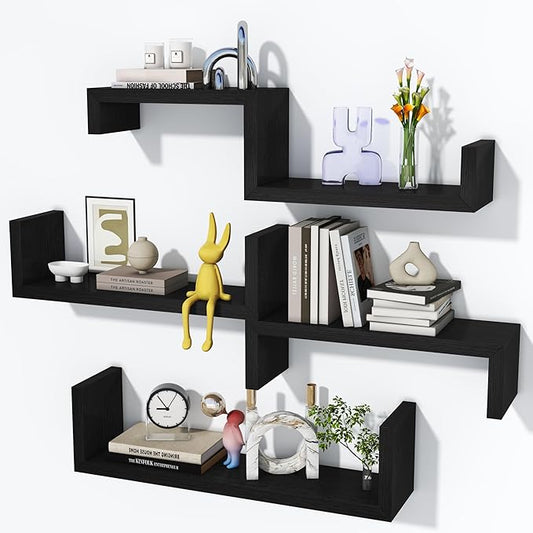 Black Floating Shelves for Wall Shelf for Bedroom, Waterproof Solid Wood Floating Shelves Bathroom，Small Relief Textures, Suitable for Bedroom, Living Rooms, Kitchens, Office, and Bathroom