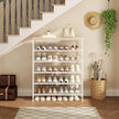 SUOERNUO Shoe Rack Organizer 6 Tier for Closet Entryway Free Standing Metal Storage Shoe Shelf with MDF Top Board，White+Oak