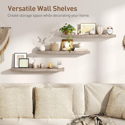 Floating Shelves for Wall, 1.5" Thick Wall Shelf Set of 3 with Invisible Brackets, L31.5 x W7.9 Hanging Book Shelves Farmhouse Home Decor for Bathroom, Living Room, Bedroom, Greige 8301BJP3BG