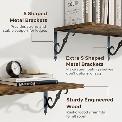 RICHFOCUS 12 Inch Deep Floating Shelves for Wall, 48" W x 12" D Wood Wall Shelves Set of 2, Wide Floating Shelves for Living Room, Bedroom, Kitchen, Bathroom and Decor Storage, Rustic Brown