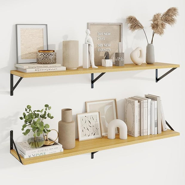 Axeman 48 Inch Floating Shelves | 10 Inch Deep Oak Wall Shelves Set of 2 | 48" W x 10" D Oak Floating Shelves for Living Room Bathroom Kitchen