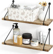 Sapowerntus Floating Shelves Wall Mounted Shelf Rustic Light Wood Bathroom Bedroom Kitchen Hanging Storage Organizer with Triangle Metal Brackets Farmhouse Living Room Office Home Decor Set of 2