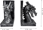 Book Ends for Shelves to Hold Books Heavy Duty,Decorative Bookend for Bookshelf Décor, Animal Dragon Book Stopper Dragon Statues for Home, Office Desk, Living Room Decoration,Vintage Silver,1pair