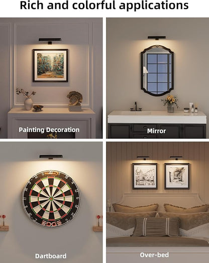 VOLISUN Picture Lights for Wall, Rechargeable Picture Light Battery Operated, 3 Color Temperatures Cordless Picture Light with Remote, Art Lighting for Paintings, Gallery, Portrait, 2 Pack (Black)