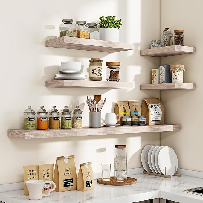24 Inch Floating Shelves, 3D Textured Wood Grain, 24