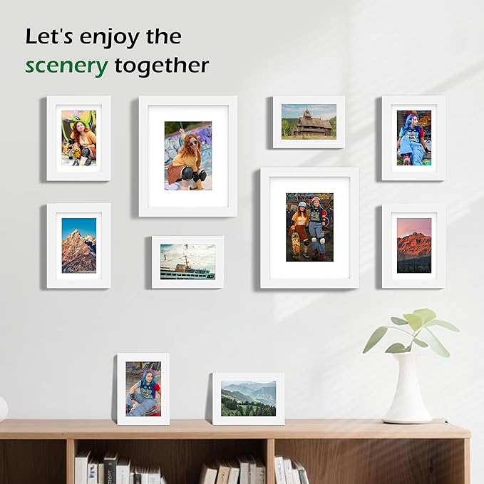 FrameWorks 10-pc Set Collage Wall Classic Wooden Picture Frames Tempered Glass/Black / 2-8