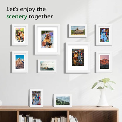 FrameWorks 10-pc Set Collage Wall Classic Wooden Picture Frames Tempered Glass/White / 2-8"x10", 4-5"x7", 4-4"x6"
