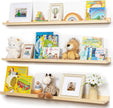 Picture Ledge Shelf for Wall, 48 inches Solid Pine Wood Nursery Book Shelves 3 Packs, Floating Ledge Shelves for Kids' Room Bedroom Bathroom Long Floating Shelves for Wall Nursey Wall Decor, Natural