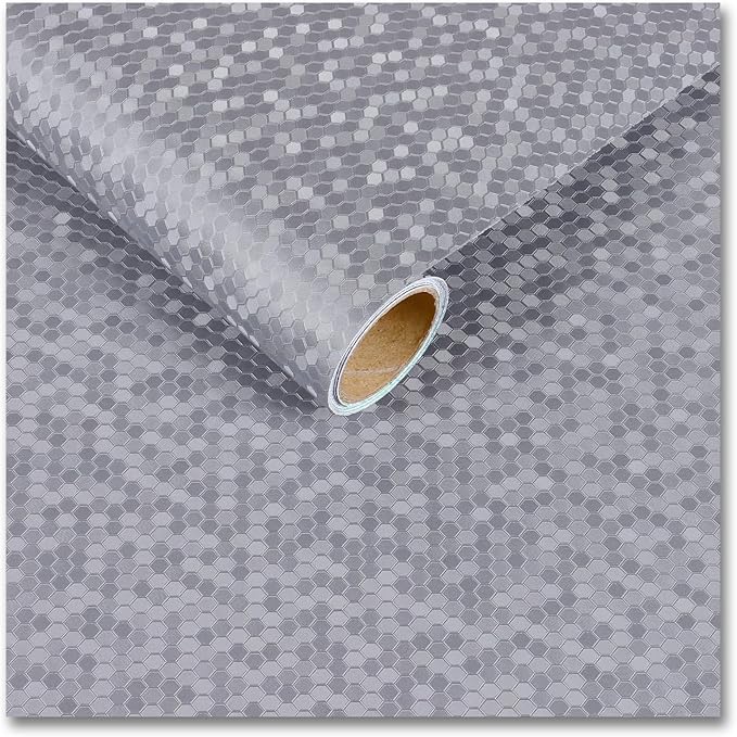 CRE8TIVE Thick Silver Grey Metallic Wallpaper for Kitchen Wallpaper Peel and Stick Textured 12