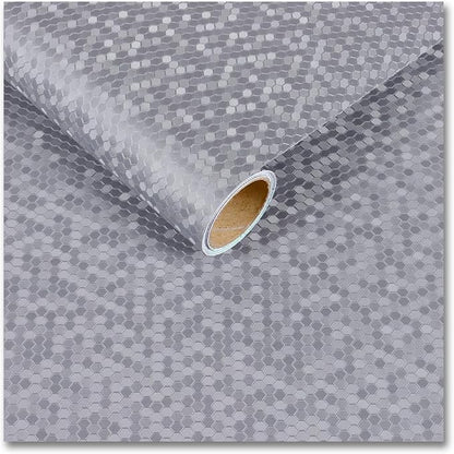 CRE8TIVE Thick Silver Grey Metallic Wallpaper for Kitchen Wallpaper Peel and Stick Textured 12"x354" Self Adhesive Hexagon Honeycomb Metal Contact Paper for Refrigerators Dishwashers Backsplash Walls