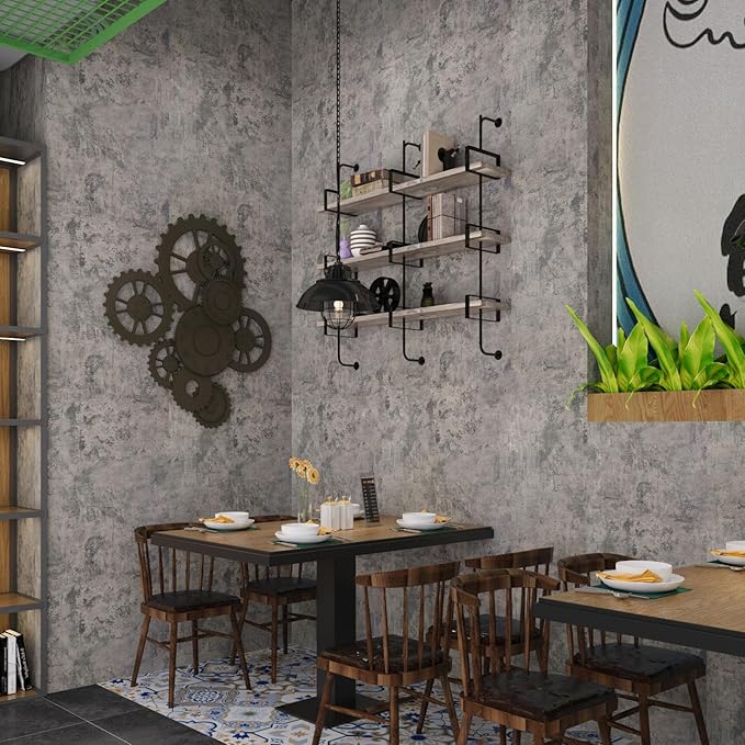 BAYYA Concrete Wallpaper Peel and Stick Grey/Brown/Beige Cement Contact Paper 15.8