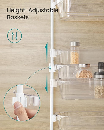 SONGMICS Over the Door Pantry Organizer, 6-Tier Kitchen Pantry Door Organizer with Adjustable Tall Baskets, Hanging Spice Rack, for Bedroom Bathroom Laundry Room, Transparent UKCS046WG01