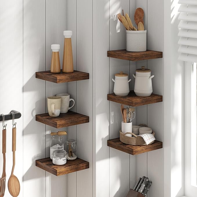 8 Inch Square Floating Shelves for Wall 3 Pack, 8
