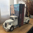 Decorative Book Ends Vintage Bookends: Metal Truck Book Stopper for Heavy Books - Farmhouse Decor for Shelf Table Coffee Bar Office Home - Gift for Adults Men Teen (Vintage White)