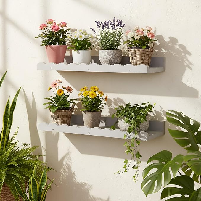 Suzile 2 Pcs Scalloped Shelves Wall Floating Shelves Set for Room, Bathroom, Bedroom, Cute Room Decor Aesthetic and Books, Toys, Photo Frames Storage(16.5